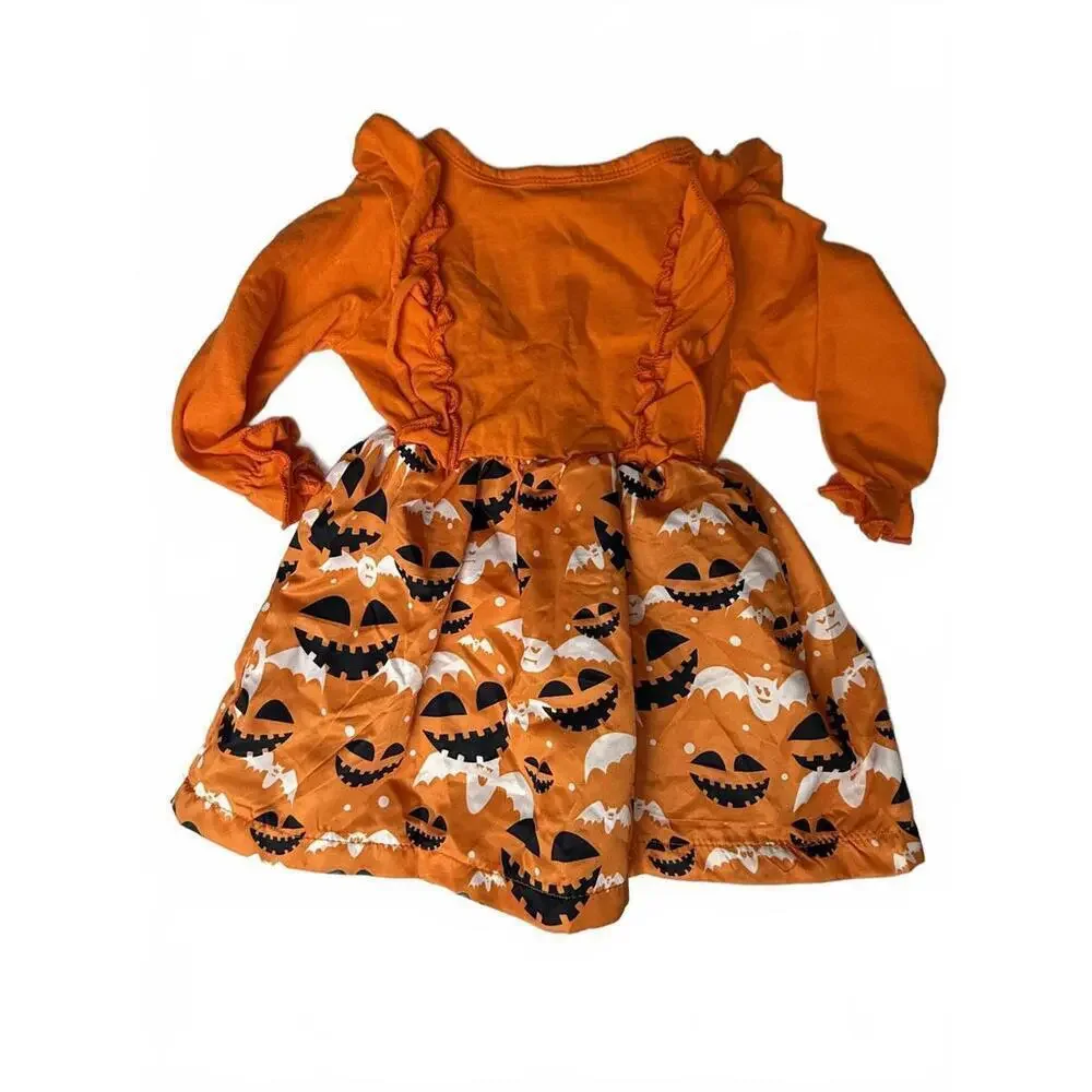 Halloween Dress Girls 18-24M Orange Pumpkin Bat Ghost Ruffle Long Sleeve Party